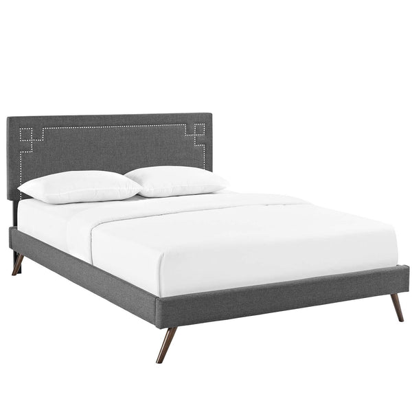 Ruthie Queen Fabric Platform Bed with Round Splayed Legs image