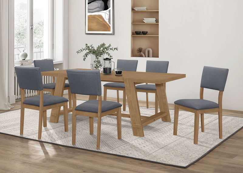 Sharon Rectangular Trestle Base Dining Table Set Blue and Brown