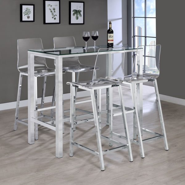 Tolbert 5-piece Bar Set with Acrylic Chairs Clear and Chrome image