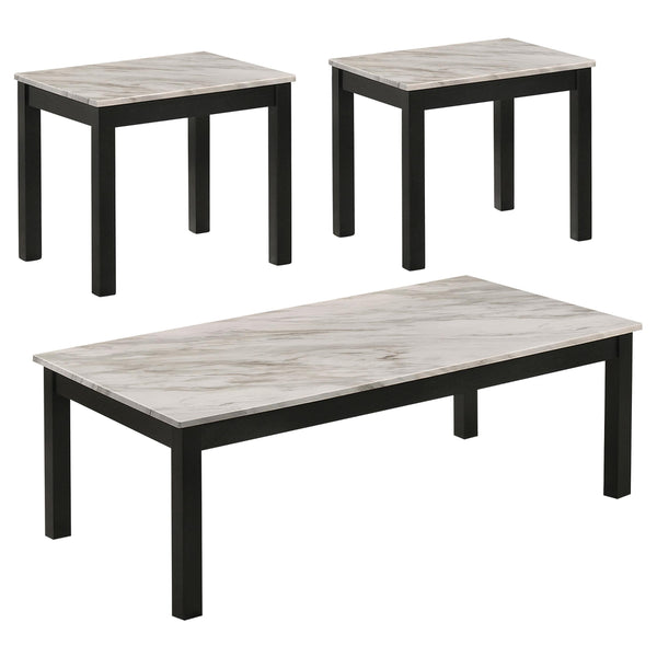 Bates Faux Marble 3-piece Occasional Table Set White and Black image