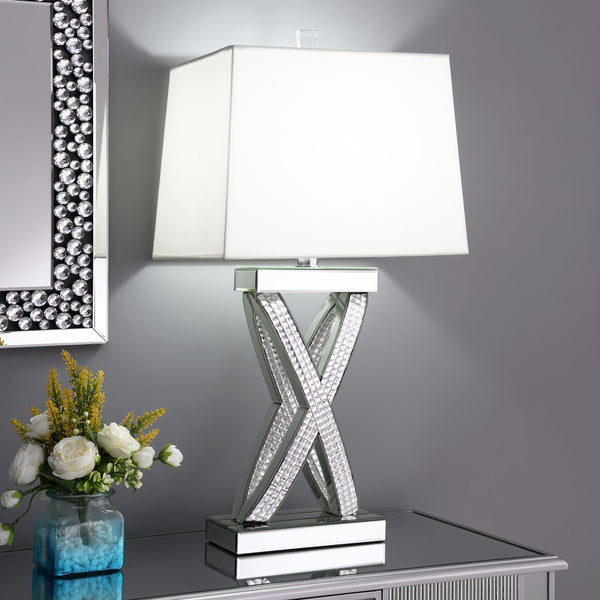 Dominick Table Lamp with Rectange Shade White and Mirror image