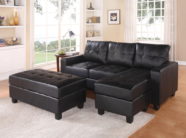 Lyssa Black Bonded Leather Match Sectional Sofa & Ottoman image