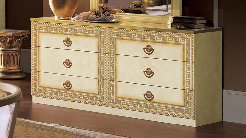ESF Furniture Aida Double Dresser in Ivory w/ Gold