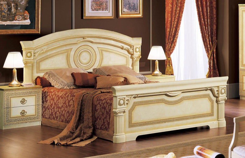 ESF Furniture Aida King Panel Bed in Ivory w/ Gold
