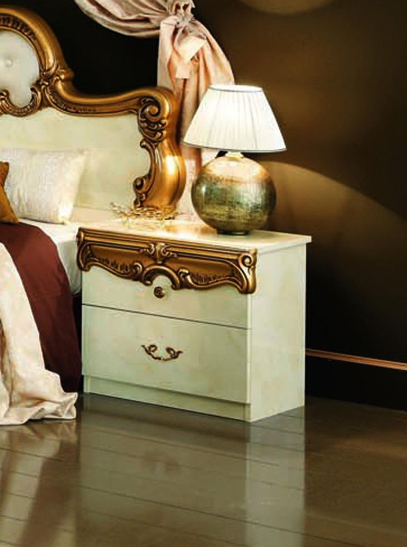 ESF Furniture Barocco Nightstand in Ivory w/ Gold