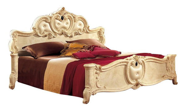 ESF Furniture Barocco Queen Leather Panel Bed in Ivory
