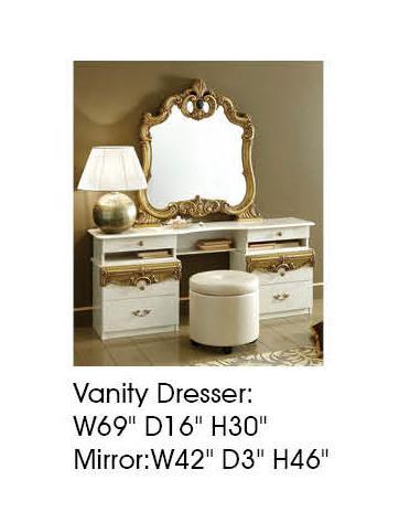 ESF Furniture Barocco Vanity Dresser in Ivory w/ Gold
