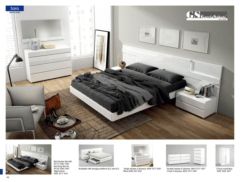 ESF Furniture Sara 2 Drawer Nightstand in White