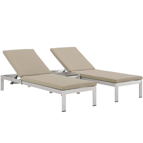 Shore 3 Piece Outdoor Patio Aluminum Chaise with Cushions image