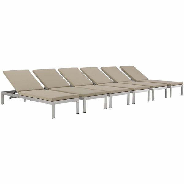 Shore Chaise with Cushions Outdoor Patio Aluminum Set of 6 image
