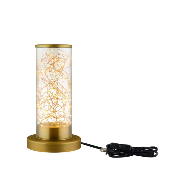 Adore Cylindrical-Shaped Clear Glass And Brass Table Lamp image