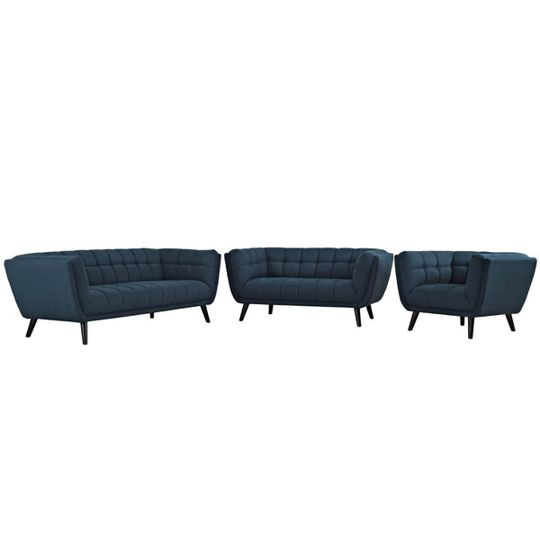 Bestow 3 Piece Upholstered Fabric Sofa Loveseat and Armchair Set image