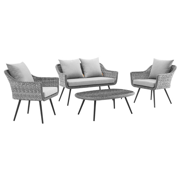 Endeavor 4 Piece Outdoor Patio Wicker Rattan Loveseat Armchair and Coffee Table Set image