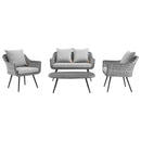 Endeavor 4 Piece Outdoor Patio Wicker Rattan Loveseat Armchair and Coffee Table Set