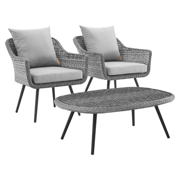 Endeavor 3 Piece Outdoor Patio Wicker Rattan Armchair and Coffee Table Set image
