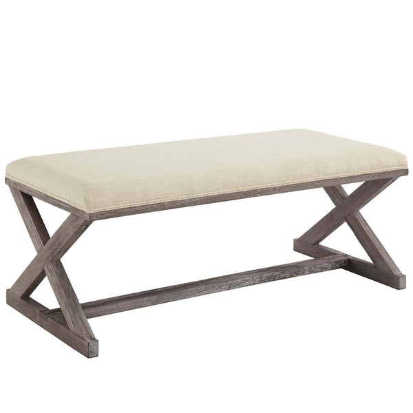 Province Vintage French X-Brace Upholstered Fabric Bench image
