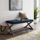 Province Vintage French X-Brace Upholstered Fabric Bench