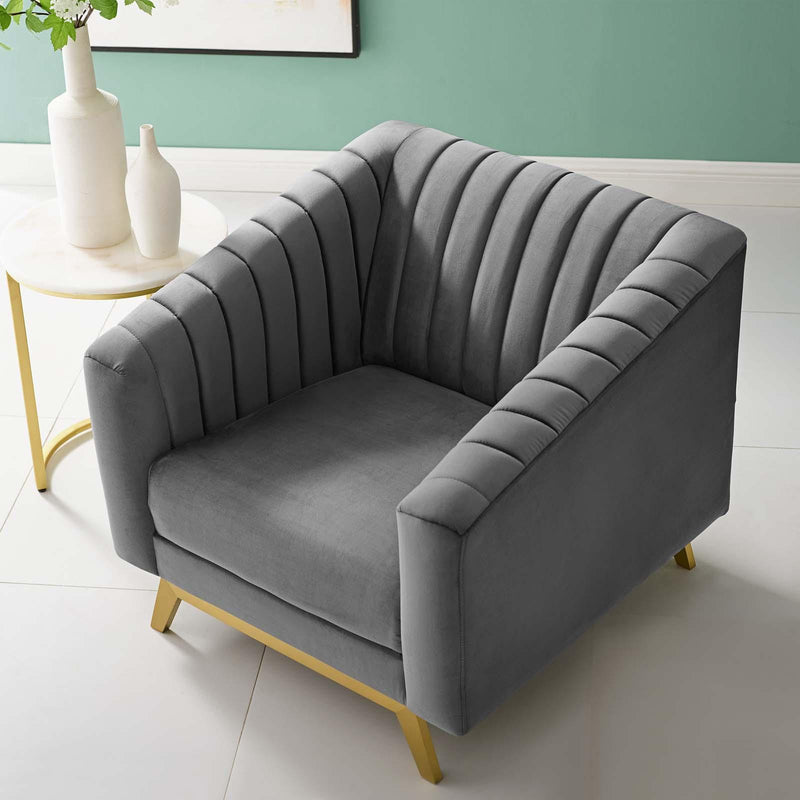 Valiant Vertical Channel Tufted Performance Velvet Armchair