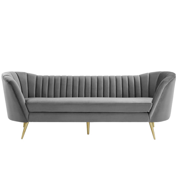 Opportunity Vertical Channel Tufted Curved Performance Velvet Sofa image