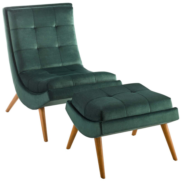 Ramp Upholstered Performance Velvet Lounge Chair and Ottoman Set image