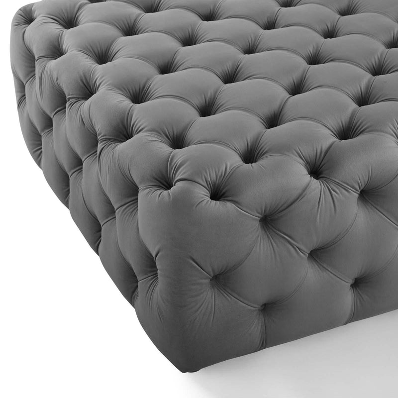 Amour Tufted Button Large Square Performance Velvet Ottoman