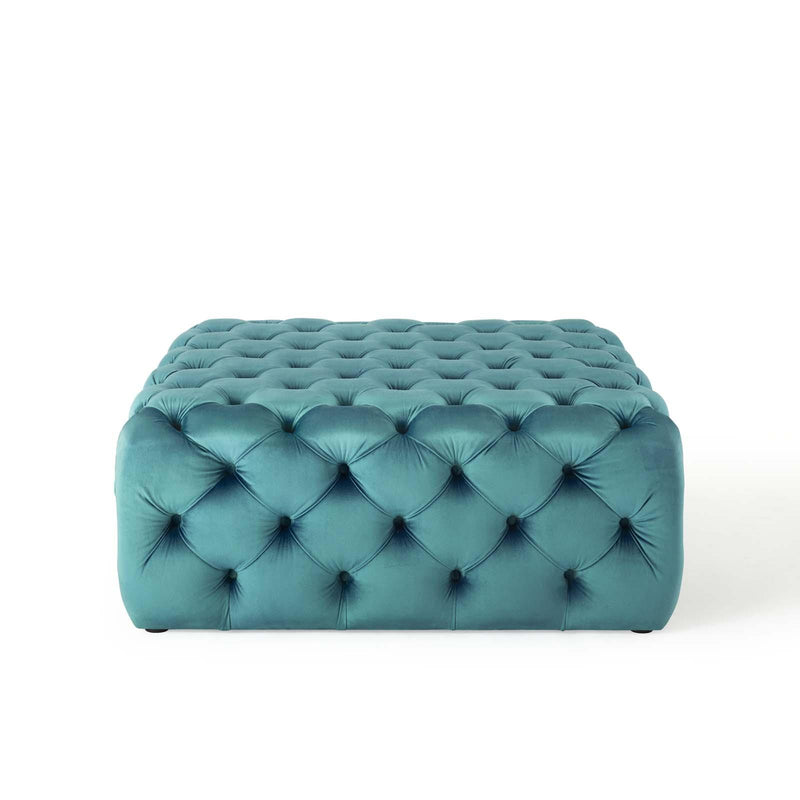 Amour Tufted Button Large Square Performance Velvet Ottoman