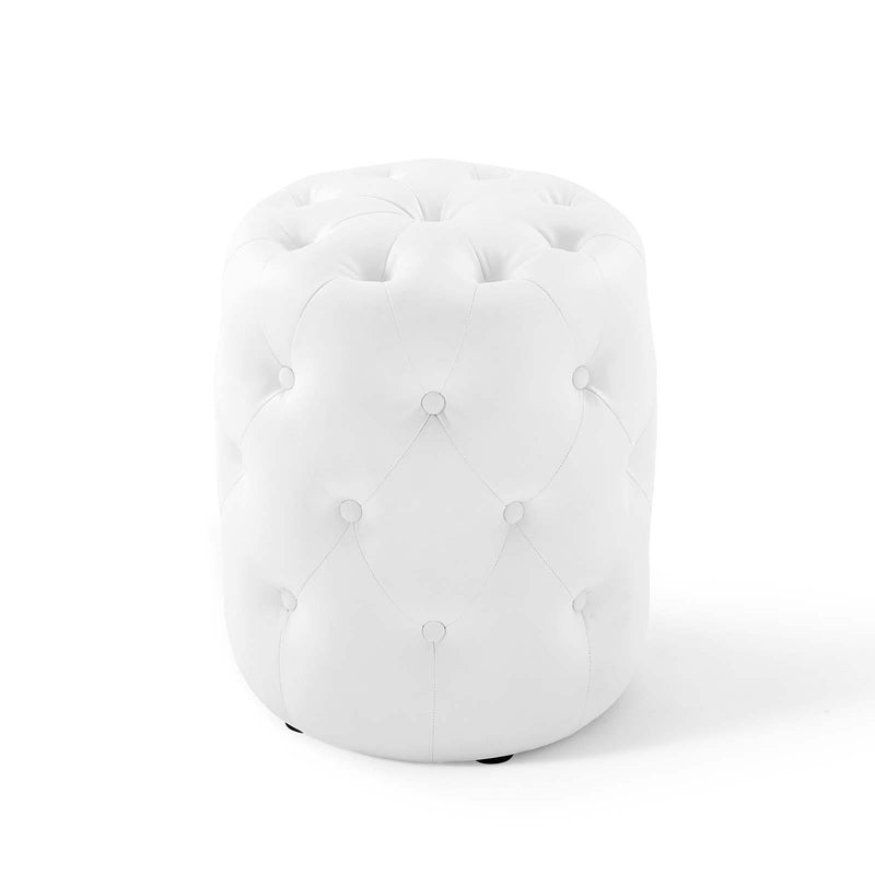 Amour Tufted Button Round Faux Leather Ottoman