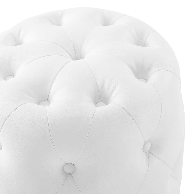 Amour Tufted Button Round Faux Leather Ottoman