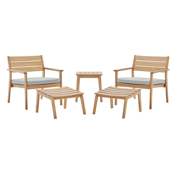 Breton 5 Piece Outdoor Patio Ash Wood Set