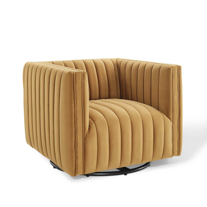 Conjure Channel Tufted Performance Velvet Swivel Armchair image