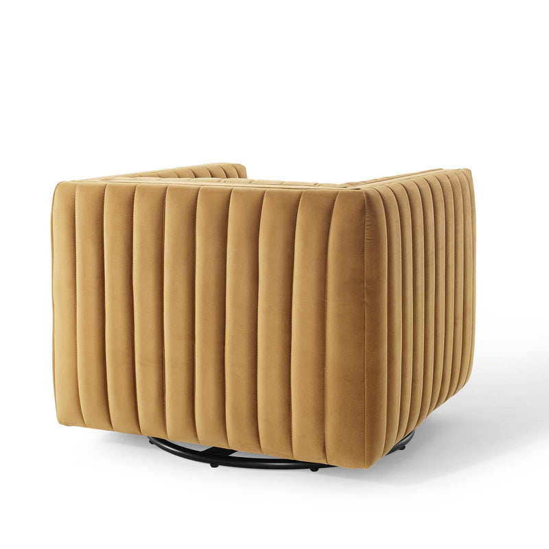 Conjure Channel Tufted Performance Velvet Swivel Armchair