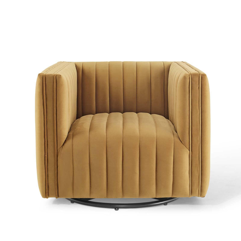 Conjure Channel Tufted Performance Velvet Swivel Armchair