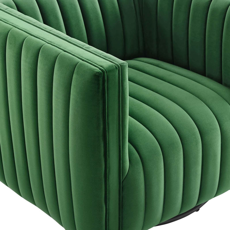 Conjure Channel Tufted Performance Velvet Swivel Armchair