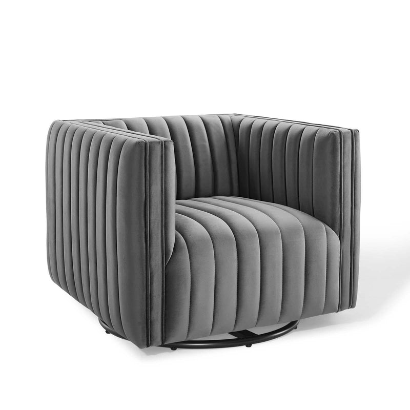 Conjure Channel Tufted Performance Velvet Swivel Armchair