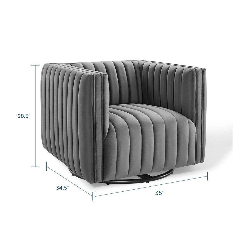 Conjure Channel Tufted Performance Velvet Swivel Armchair