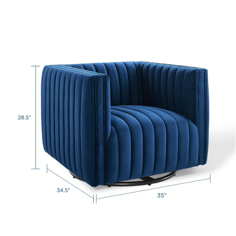 Conjure Channel Tufted Performance Velvet Swivel Armchair