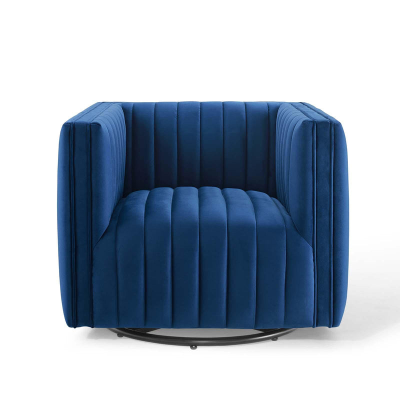 Conjure Channel Tufted Performance Velvet Swivel Armchair