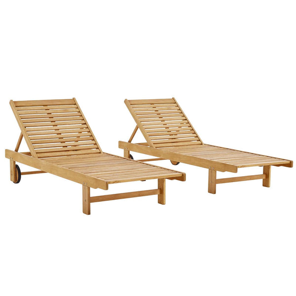 Hatteras Outdoor Patio Eucalyptus Wood Chaise Lounge Set of 2 image