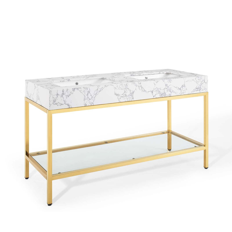 Kingsley 60" Gold Stainless Steel Bathroom Vanity image