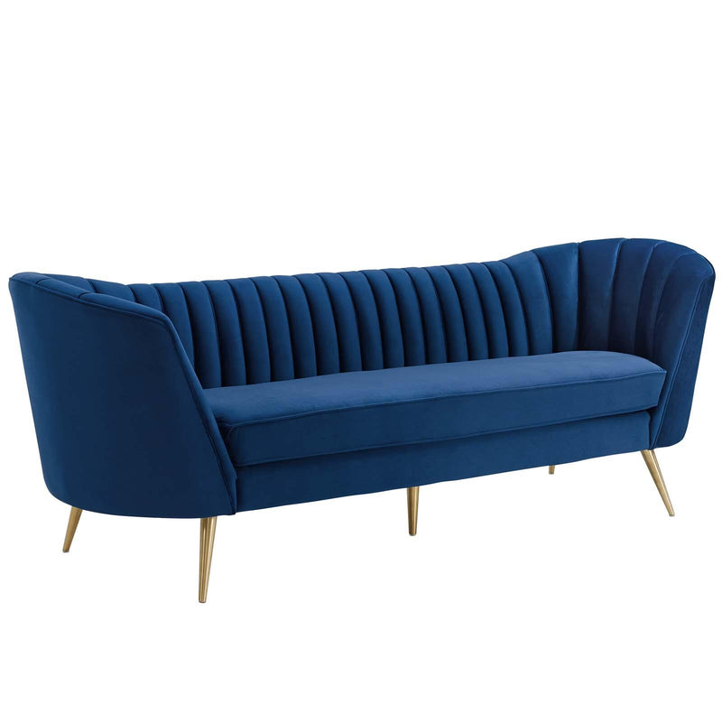 Opportunity Vertical Channel Tufted Curved Performance Velvet Sofa