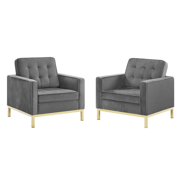 Loft Gold Stainless Steel Leg Performance Velvet Armchair Set of 2 image