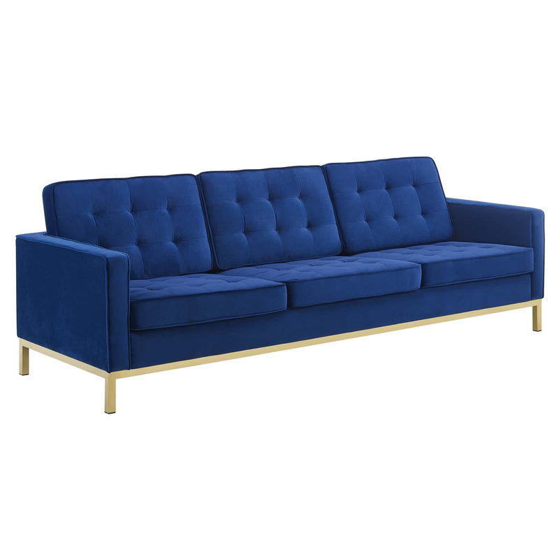 Loft Gold Stainless Steel Leg Performance Velvet Sofa and Armchair Set