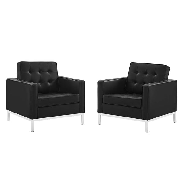 Loft Tufted Upholstered Faux Leather Armchair Set of 2 image