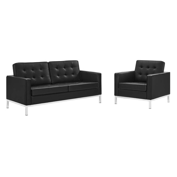 Loft Tufted Upholstered Faux Leather Loveseat and Armchair Set image