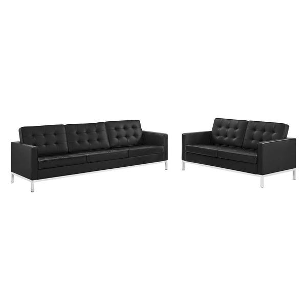 Loft Tufted Upholstered Faux Leather Sofa and Loveseat Set image