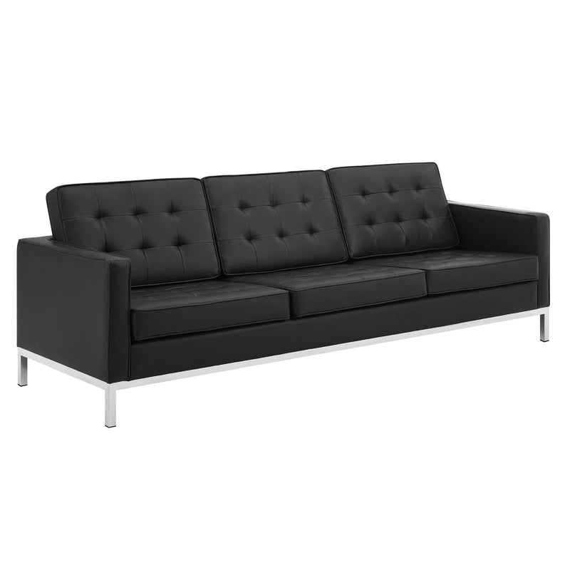 Loft Tufted Upholstered Faux Leather Sofa and Loveseat Set