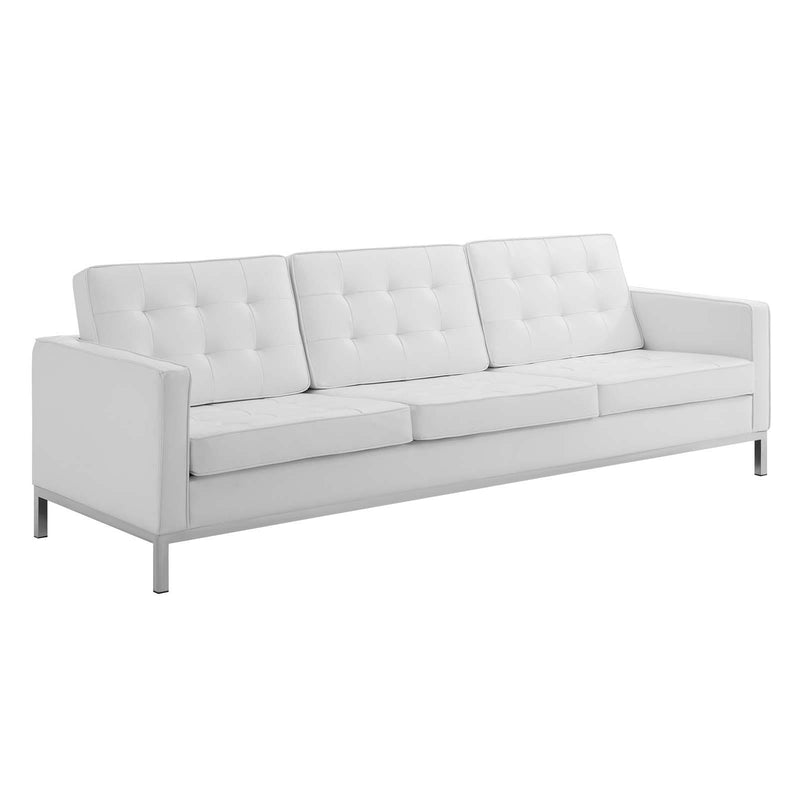 Loft Tufted Upholstered Faux Leather Sofa