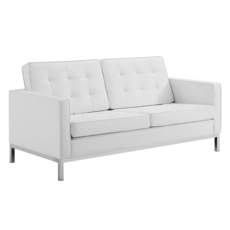 Loft Tufted Upholstered Faux Leather Sofa and Loveseat Set