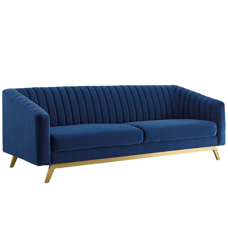 Valiant Vertical Channel Tufted Performance Velvet Sofa and Armchair Set