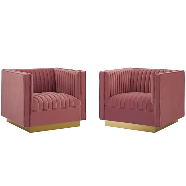 Sanguine Vertical Channel Tufted Upholstered Performance Velvet Armchair Set of 2 image